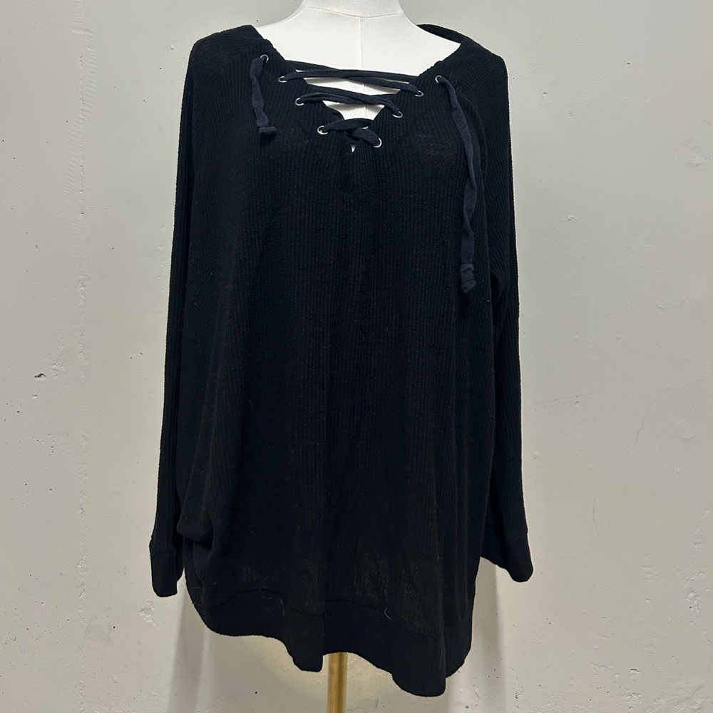 Black Lace-Up Women's Top
